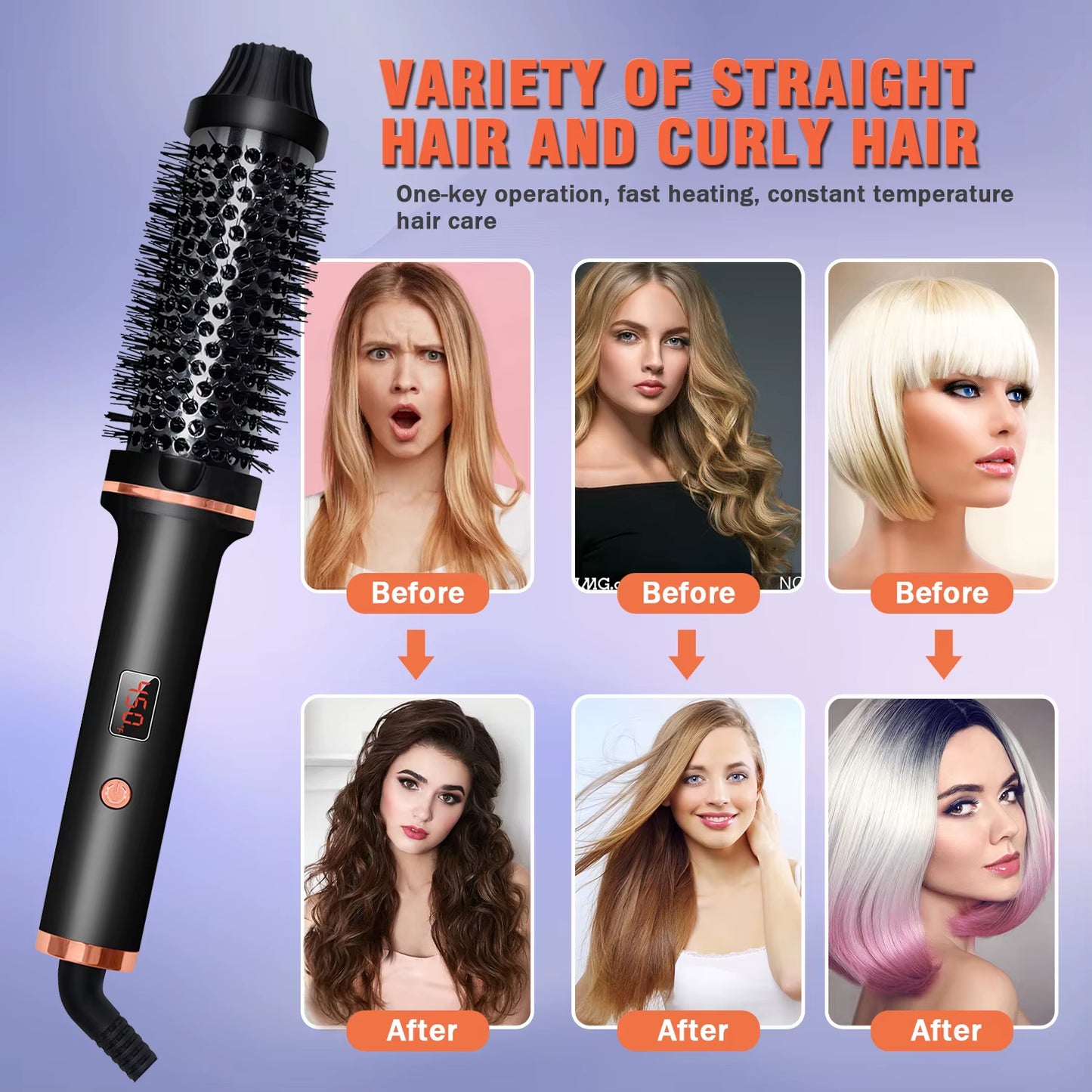 3 in 1 Ionic Hair Curler Straightener Professional Curling Iron Heated Hair Styling Brush Anti-Scald Hair Comb Brush Curl Wand