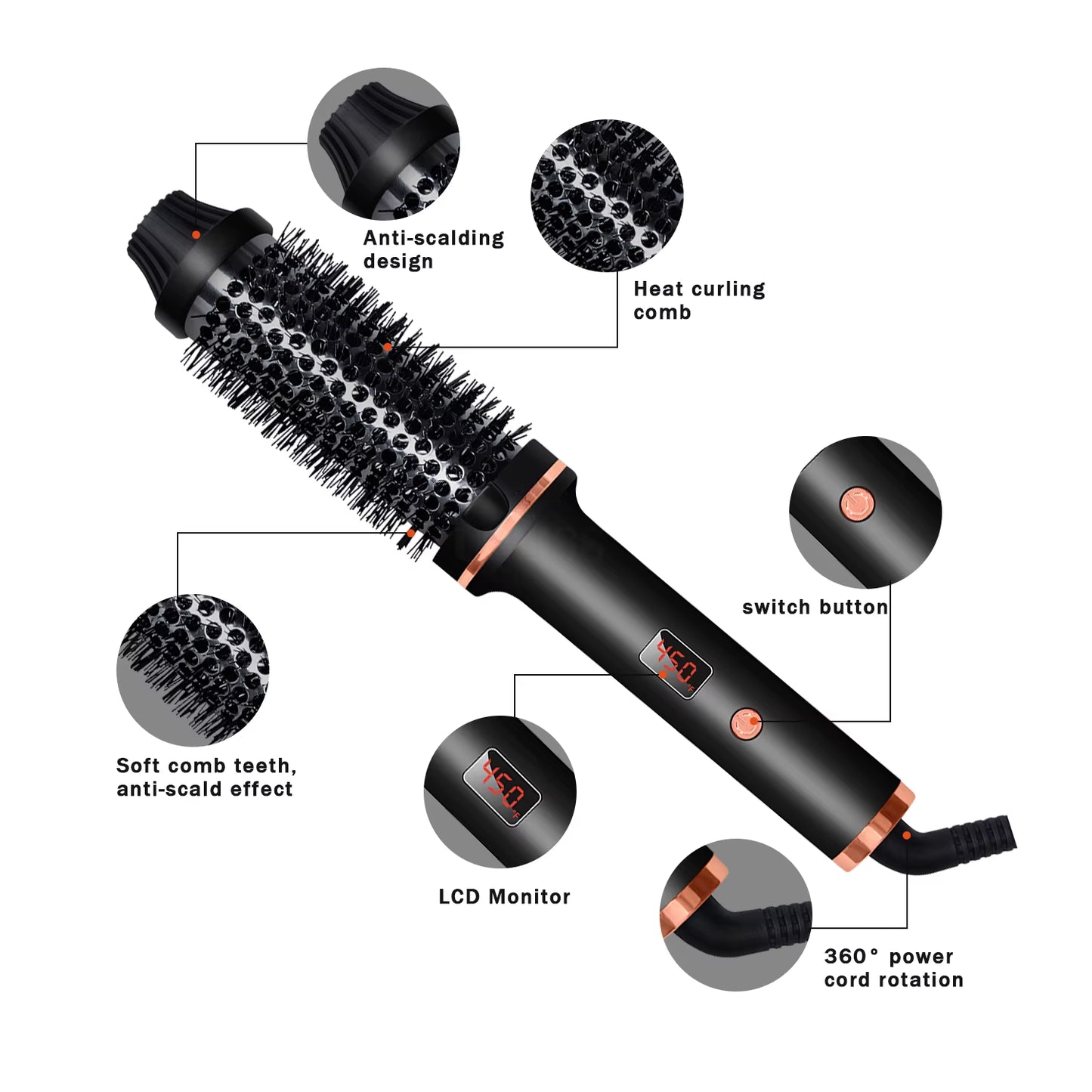 3 in 1 Ionic Hair Curler Straightener Professional Curling Iron Heated Hair Styling Brush Anti-Scald Hair Comb Brush Curl Wand